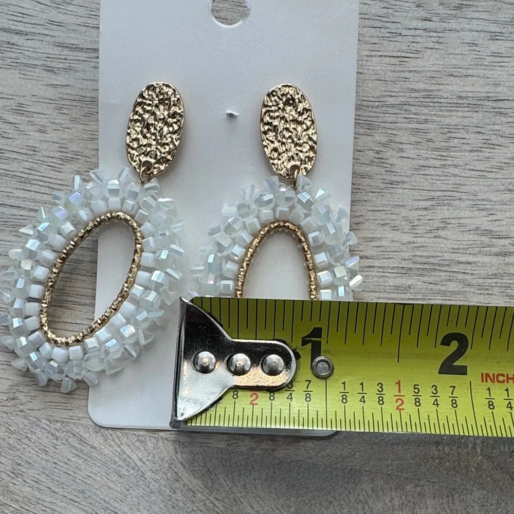 Elegant Gold and White Beaded Earrings